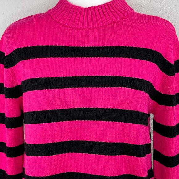 Elie Tahari Deep Fuchsia Pink & Black Stripe Mock Neck Sweater NWT Medium - Picture 4 of 12
